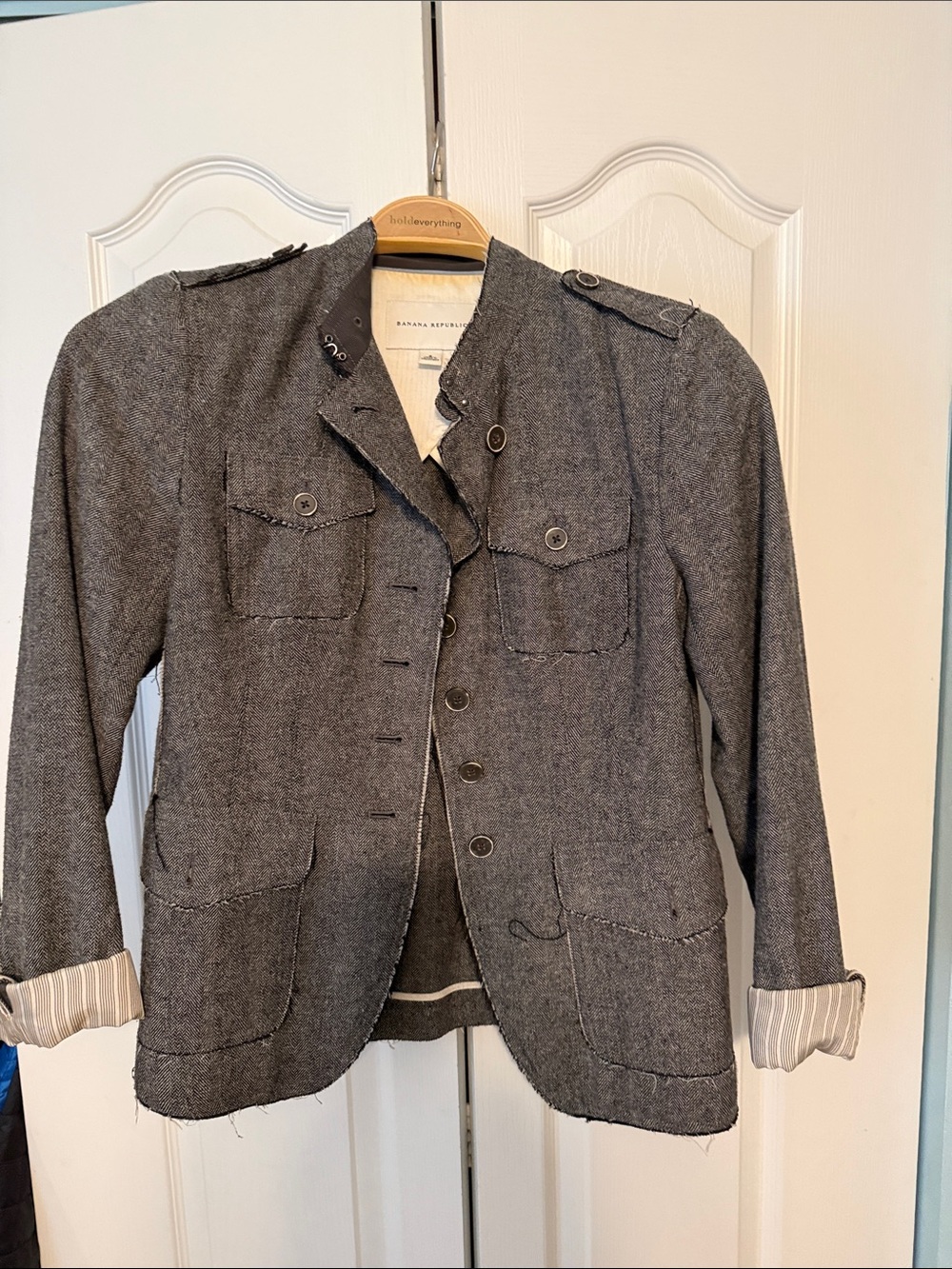 Banana Republic Gray Military-Style Wool Blend Blazer